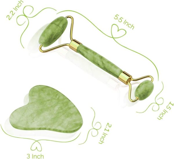 Anti Aging Jade Roller Massager and Gua Sha Set for Face, Eye, Neck
