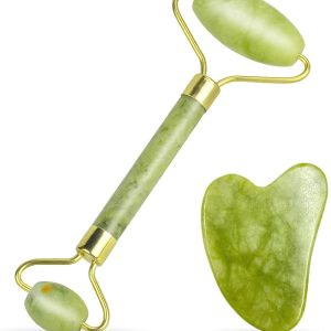 Anti Aging Jade Roller Massager and Gua Sha Set for Face, Eye, Neck