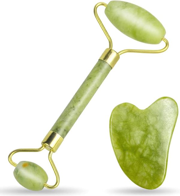 Anti Aging Jade Roller Massager and Gua Sha Set for Face, Eye, Neck