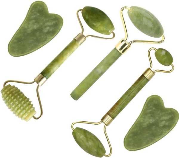 Anti Aging Jade Roller Massager and Gua Sha Set for Face, Eye, Neck