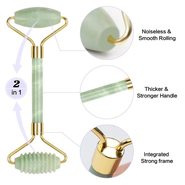 Anti Aging Jade Roller Massager and Gua Sha Set for Face, Eye, Neck