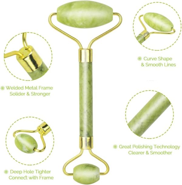 Anti Aging Jade Roller Massager and Gua Sha Set for Face, Eye, Neck