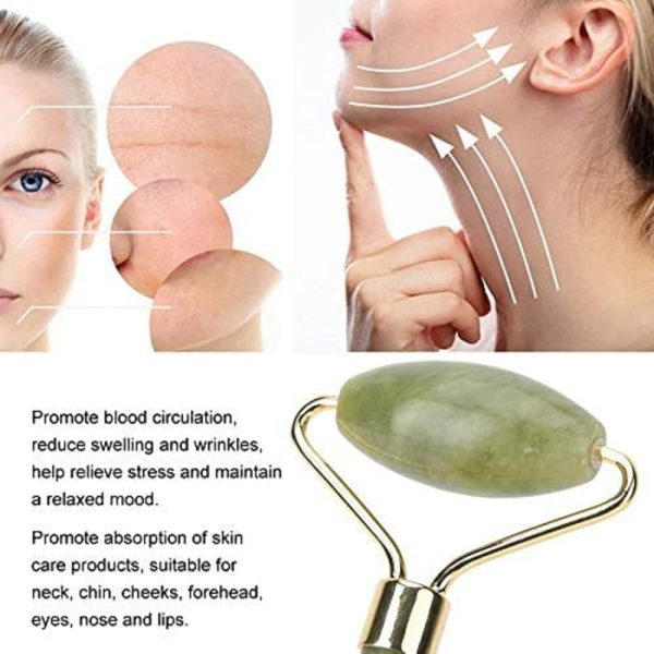 Anti Aging Jade Roller Massager and Gua Sha Set for Face, Eye, Neck