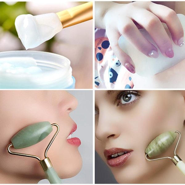 Anti Aging Jade Roller Massager and Gua Sha Set for Face, Eye, Neck