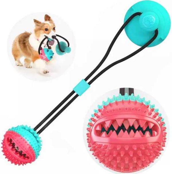 1629114329623 Multifunction Suction Cup Interactive Dog, Pet Chew Toy with Food Dispensing & Squeaky Toy Ball