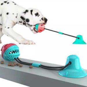 Multifunction Suction Cup Interactive Dog, Pet Chew Toy with Food Dispensing & Squeaky Toy Ball