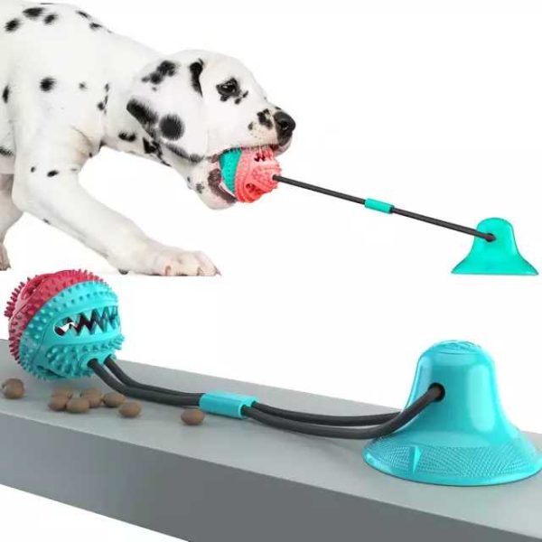 1629114340185 Multifunction Suction Cup Interactive Dog, Pet Chew Toy with Food Dispensing & Squeaky Toy Ball