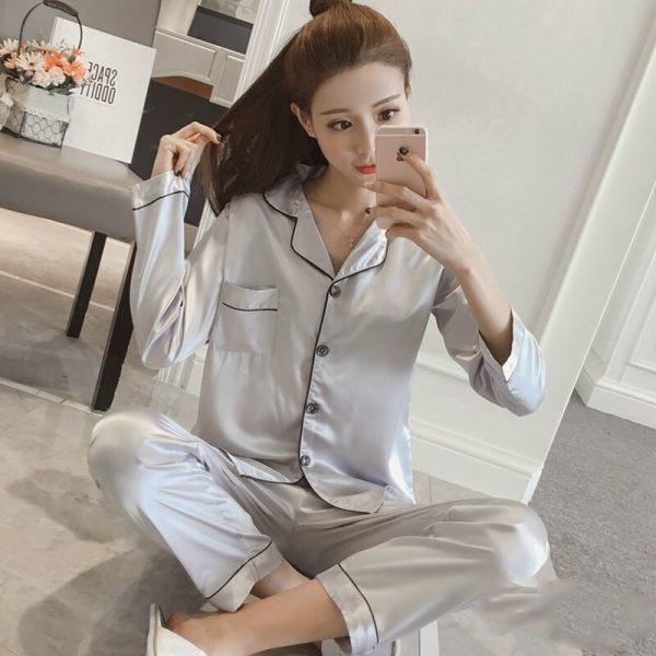 2c7a7c6c1f9eca4b8dd0d63f27a7b781 2 Piece Women's Satin Pajama Pants Sleep Wear Set
