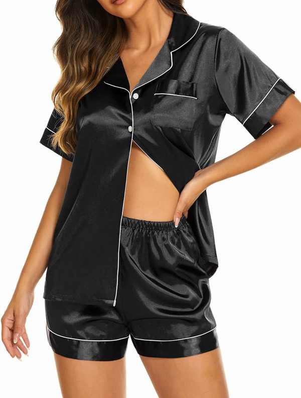 41KGBxEq4mL._AC_ 2 Piece Shorts Satin Silky Women's Pajama Set & Lounge Wear