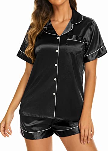 41TwCiu7EUL._AC_ 2 Piece Shorts Satin Silky Women's Pajama Set & Lounge Wear