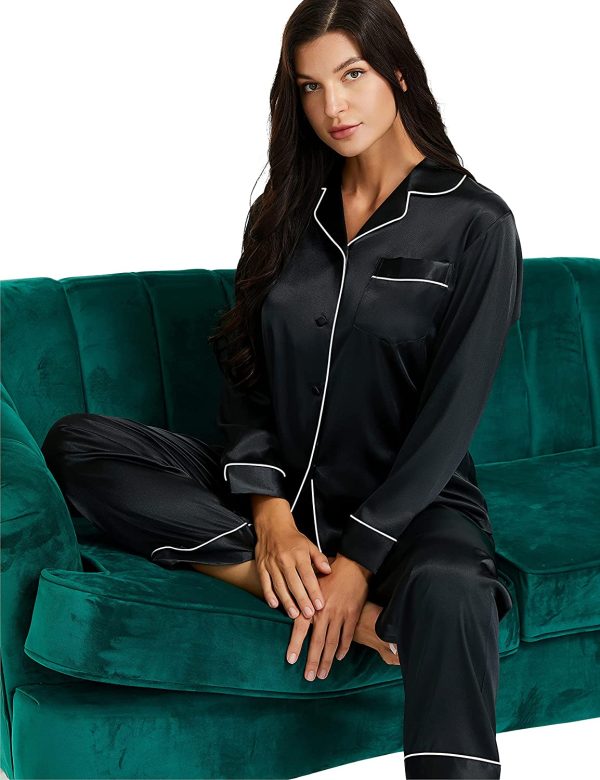 81KWGo1sJRL._AC_UL1500_ 2 Piece Women's Satin Pajama Pants Sleep Wear Set