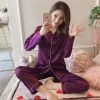 2 Piece Women's Satin Pajama Pants Sleep Wear Set