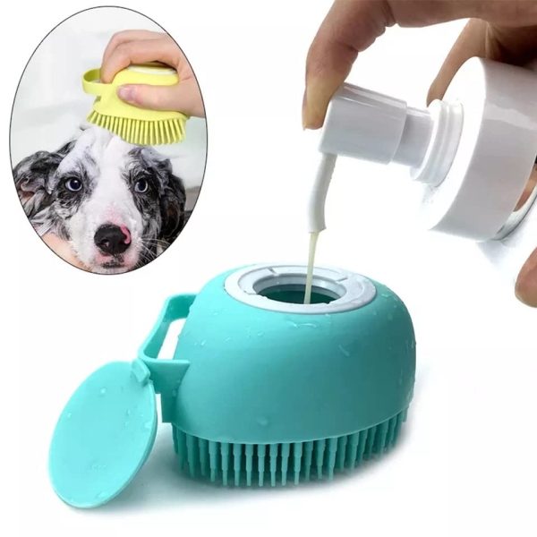 51gO7pynKEL Grooming Pet Soft Silicon Bath And Massage Brush with Shampoo Dispenser for Dogs and Cats