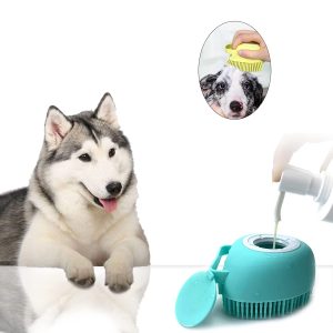 Grooming Pet Soft Silicon Bath And Massage Brush with Shampoo Dispenser for Dogs and Cats