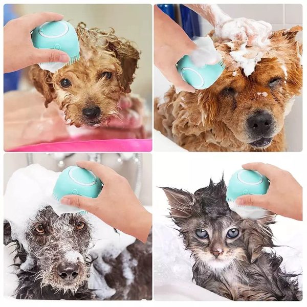 71Cgv5WDZCL Grooming Pet Soft Silicon Bath And Massage Brush with Shampoo Dispenser for Dogs and Cats