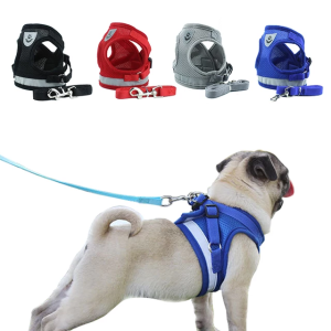 Small Pet Harness and Leash Set for Walking Cat and Dog with Soft Mesh, Adjustable  Vest Harness with Reflective Strap