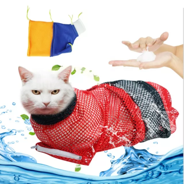 1626179535433 Adjustable, Anti Scratch & Bite Restraint Polyester Mesh Cat or Dog Grooming Bag
