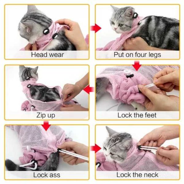 1626179595662 Adjustable, Anti Scratch & Bite Restraint Polyester Mesh Cat or Dog Grooming Bag
