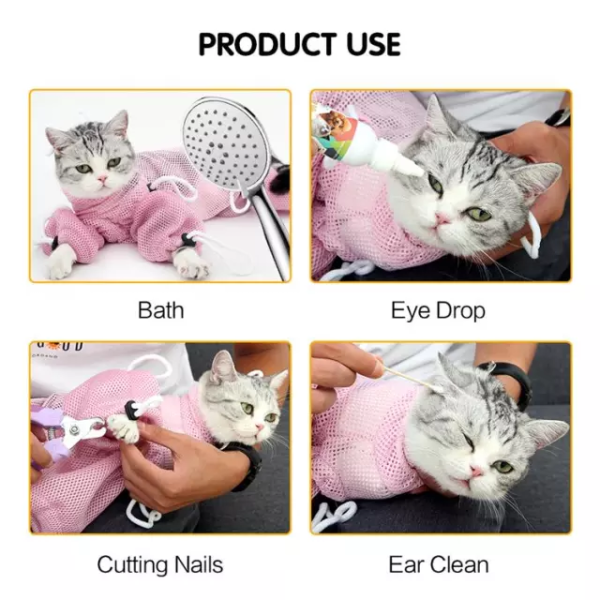 1626179602966 Adjustable, Anti Scratch & Bite Restraint Polyester Mesh Cat or Dog Grooming Bag
