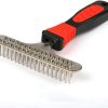 Double Row Pins Shedding and Dematting Undercoat Rake Comb for Dogs and Cats