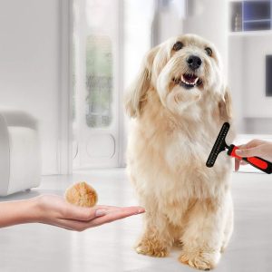 Double Row Pins Shedding and Dematting Undercoat Rake Comb for Dogs and Cats