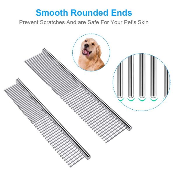 Pet Steel Combs with Rounded Teeth and Non-Slip Grip Handle for Removing Matted Fur for  Dogs & Cats