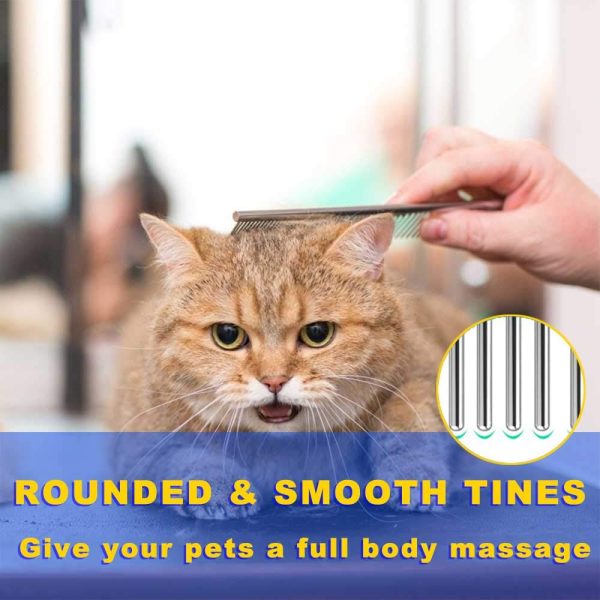 Pet Steel Combs with Rounded Teeth and Non-Slip Grip Handle for Removing Matted Fur for  Dogs & Cats