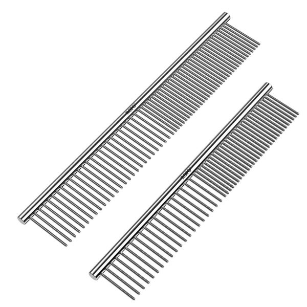 Pet Steel Combs with Rounded Teeth and Non-Slip Grip Handle for Removing Matted Fur for  Dogs & Cats