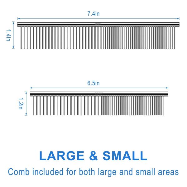 Pet Steel Combs with Rounded Teeth and Non-Slip Grip Handle for Removing Matted Fur for  Dogs & Cats