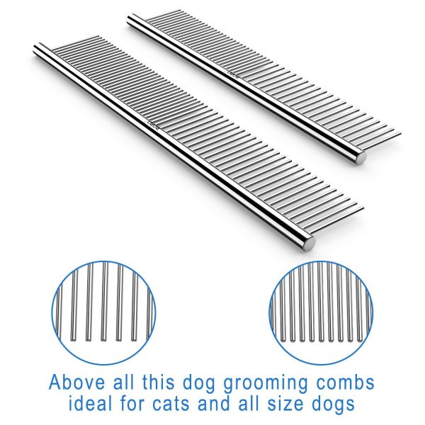 Pet Steel Combs with Rounded Teeth and Non-Slip Grip Handle for Removing Matted Fur for  Dogs & Cats